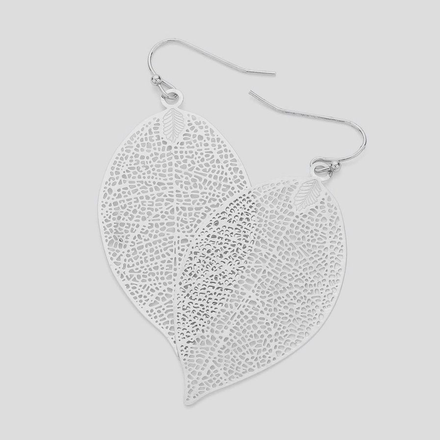 Metal Leaf Filigree Dangle Earrings