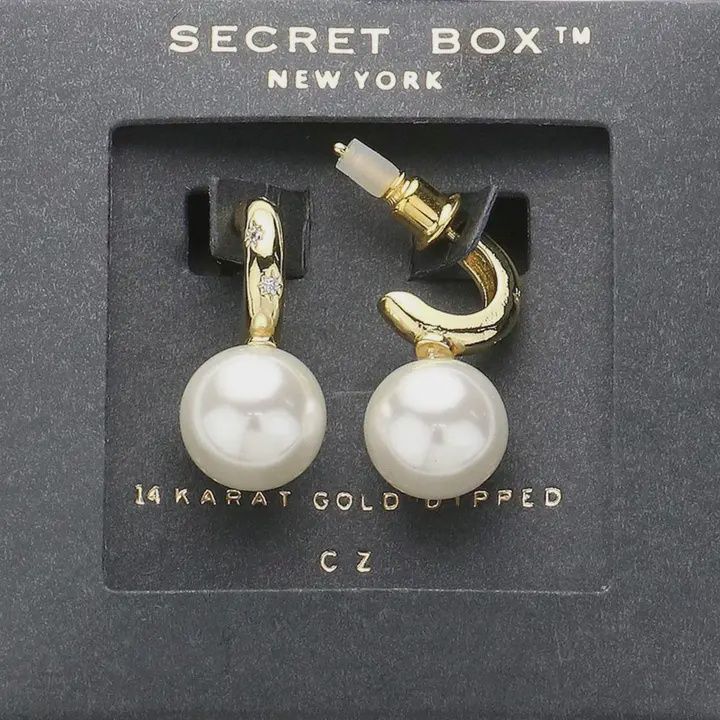 14K Gold Dipped Cz Stone Paved Pearl Earrings