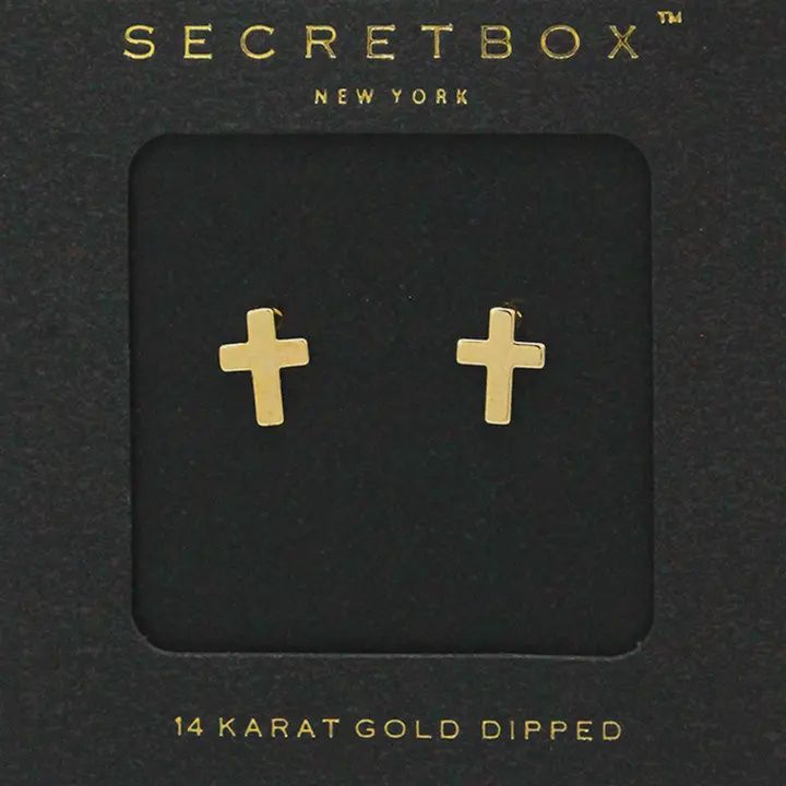 14K Gold Dipped Metal Cross Stud Earrings