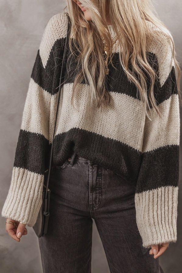 Colorblock Striped Loose Fit Knit Sweater