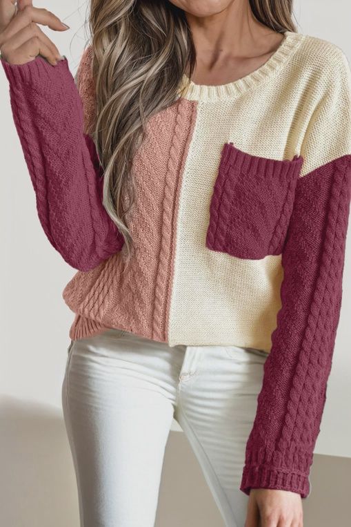 Colorblock Chest Pocket Drop Shoulder Sweater