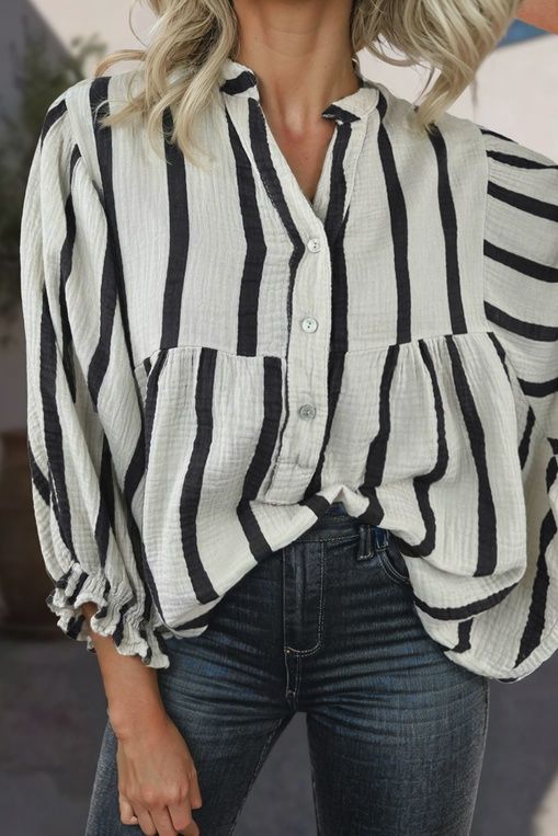 Textured Stripe Buttoned Front