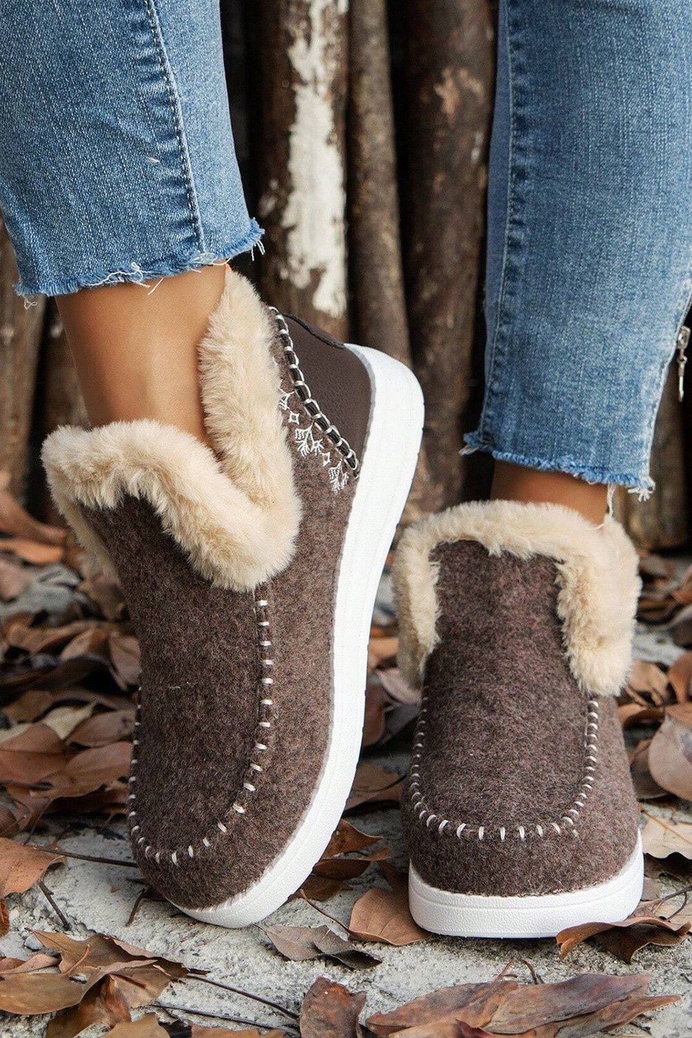 Suede Stitching Patchwork Plush Lined Anklet Boots, Colour: Coffee, Size: 37