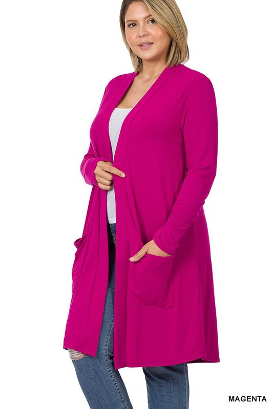 PLUS SLOUCHY POCKET OPEN CARDIGAN