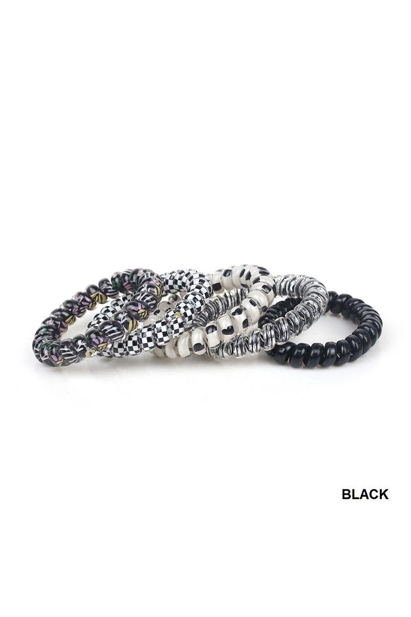 MIX OF 5, SOLID FLOWER CHECKER HAIR COIL TIES