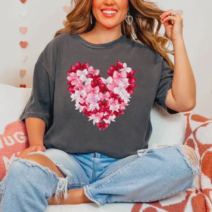 Preppy Coquette Bows Heart Graphic Tee