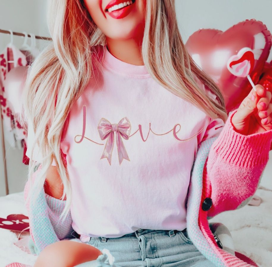 Preppy Love Coquette Bow Script Graphic Tee