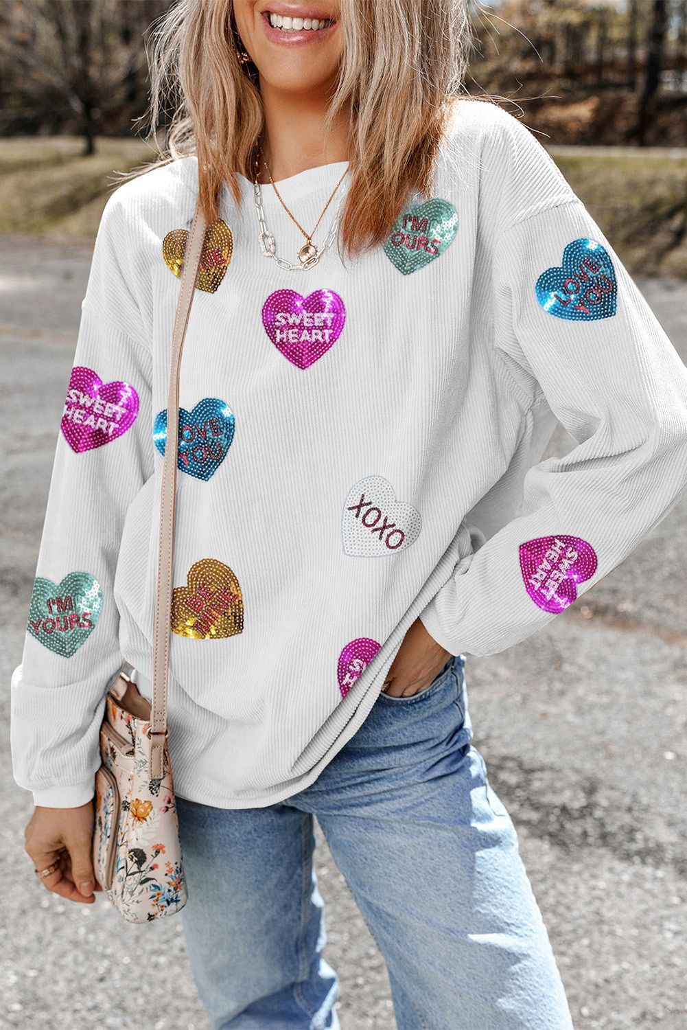 Letter Heart Graphic Valentines Sweatshirt
