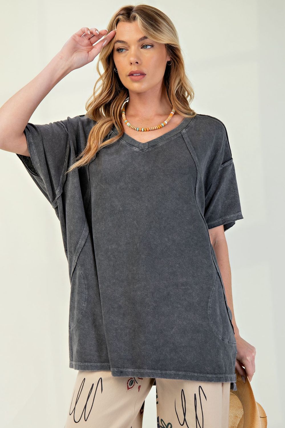 PLUS MINERAL WASHED OVERSIZED TOP, Size: 1X, Colour: Ash Black