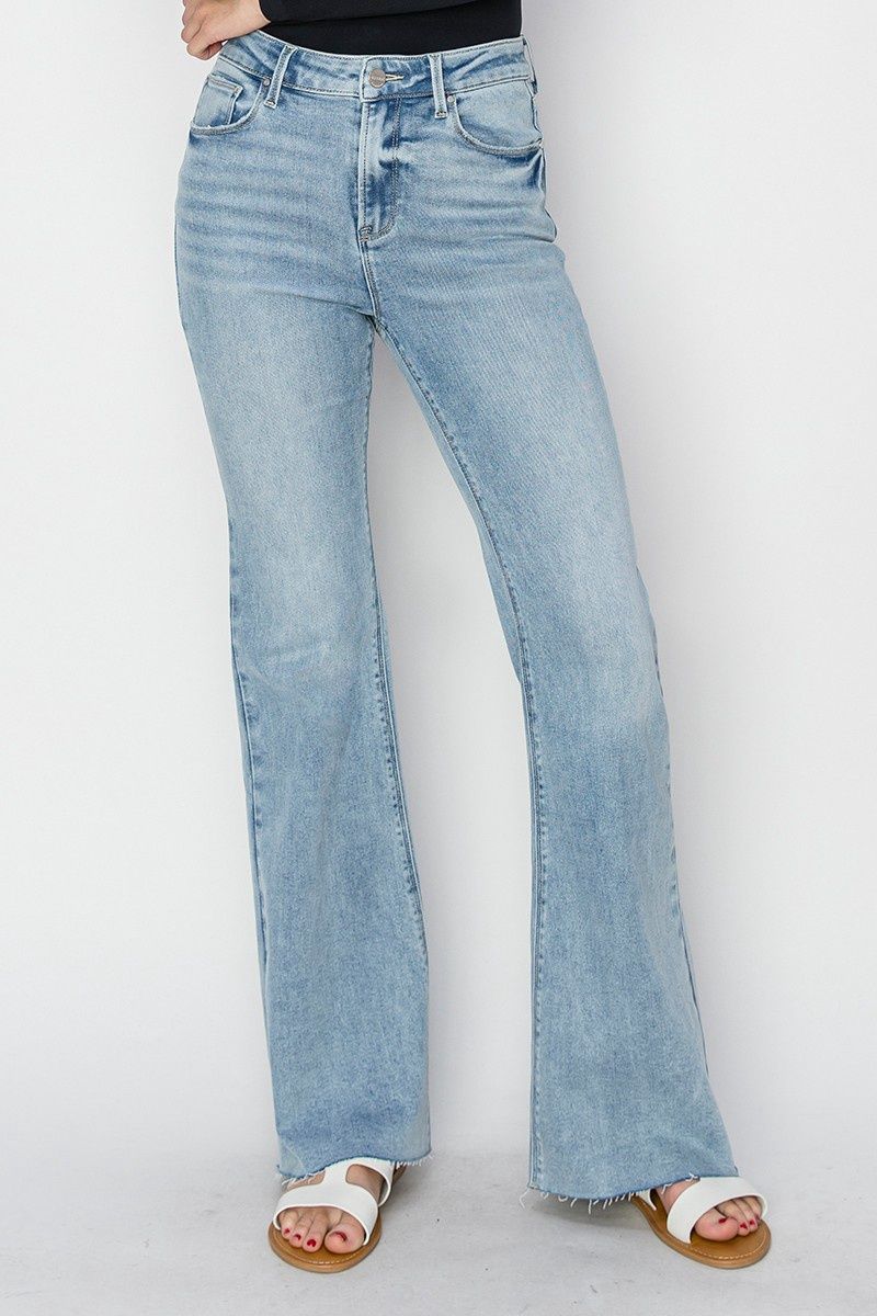 HIGH RISE RAW CUT HEM BOOTCUT JEANS