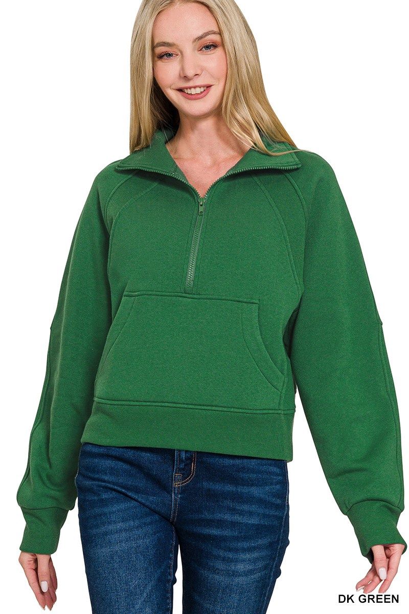 FLEECE HALF ZIP KANGAROO POCKET SWEATSHIRT