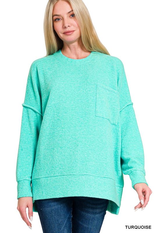 BRUSHED MELANGE DROP SHOULDER OVERSIZED SWEATER