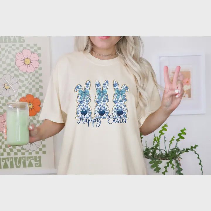 Happy Easter Bunnies Chinoiserie Graphic Tee