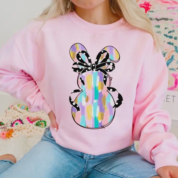 Watercolor Easter Bunny Coquette Bow Sweatshirt