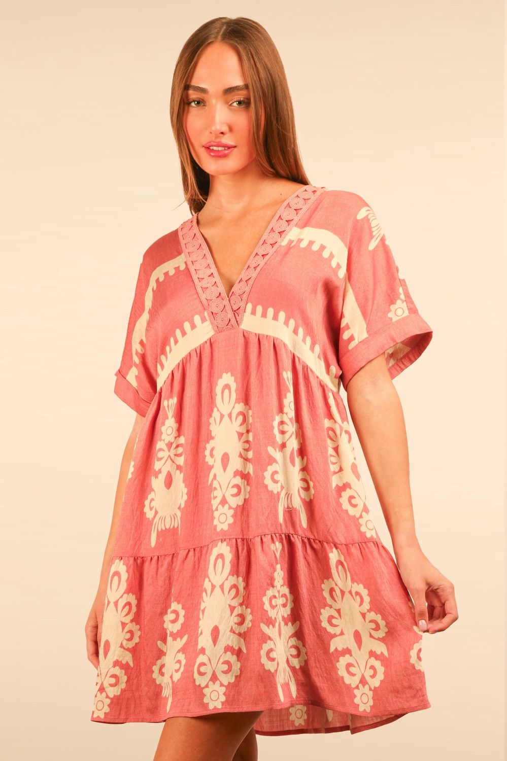 PLUS Printed V-Neck Woven Mini Dress