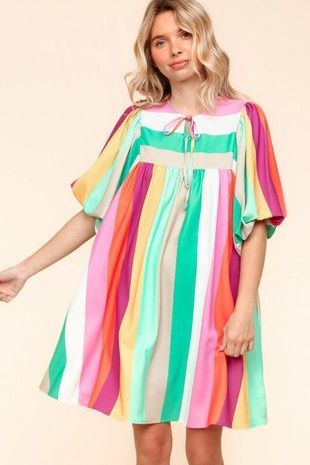 PLUS BABYDOLL MULTICOLOR DRESS WITH SIDE POCKETS