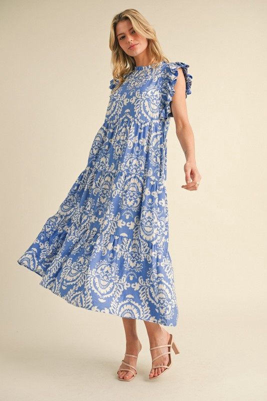 Paisley Print Tiered Midi Dress