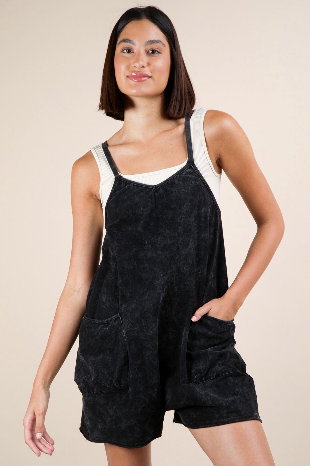 PLUS SIZE Mineral Washed Sleeveless Knit Romper