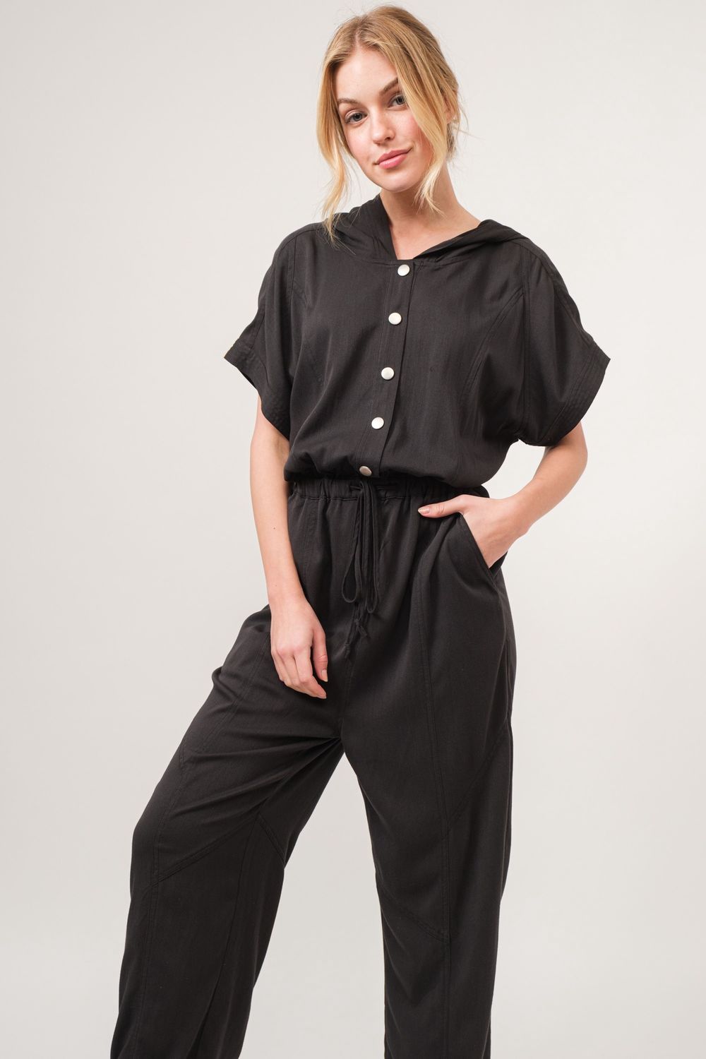 Washed Hooded Casual Jumpsuit