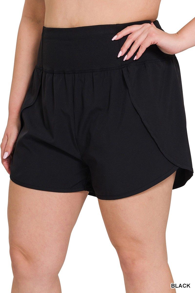 PLUS HIGH WAIST ZIPPER BACK POCKET RUNNING SHORTS