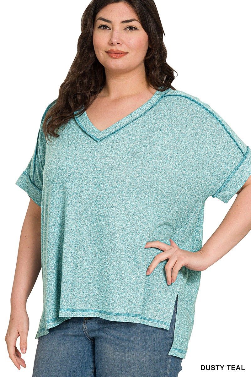 PLUS SOFT MELANGE HACCI V-NECK SHORT SLEEVE TEE