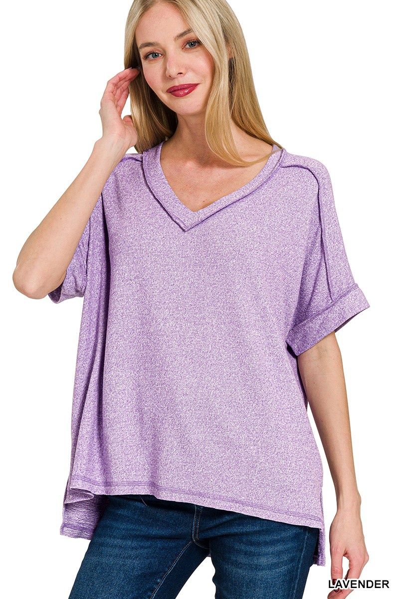 SOFT MELANGE HACCI V-NECK SHORT SLEEVE HI-LOW TEE