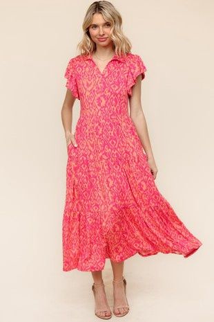 COLLARED NOTCH NECK KNIT DRESS W/ SIDE POCKET
