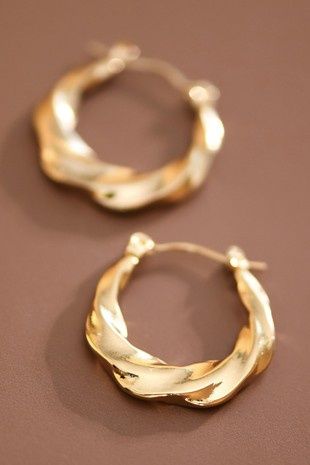 18K Waterproof Non-Tarnish Stainless Steel Gold Twist Hoops