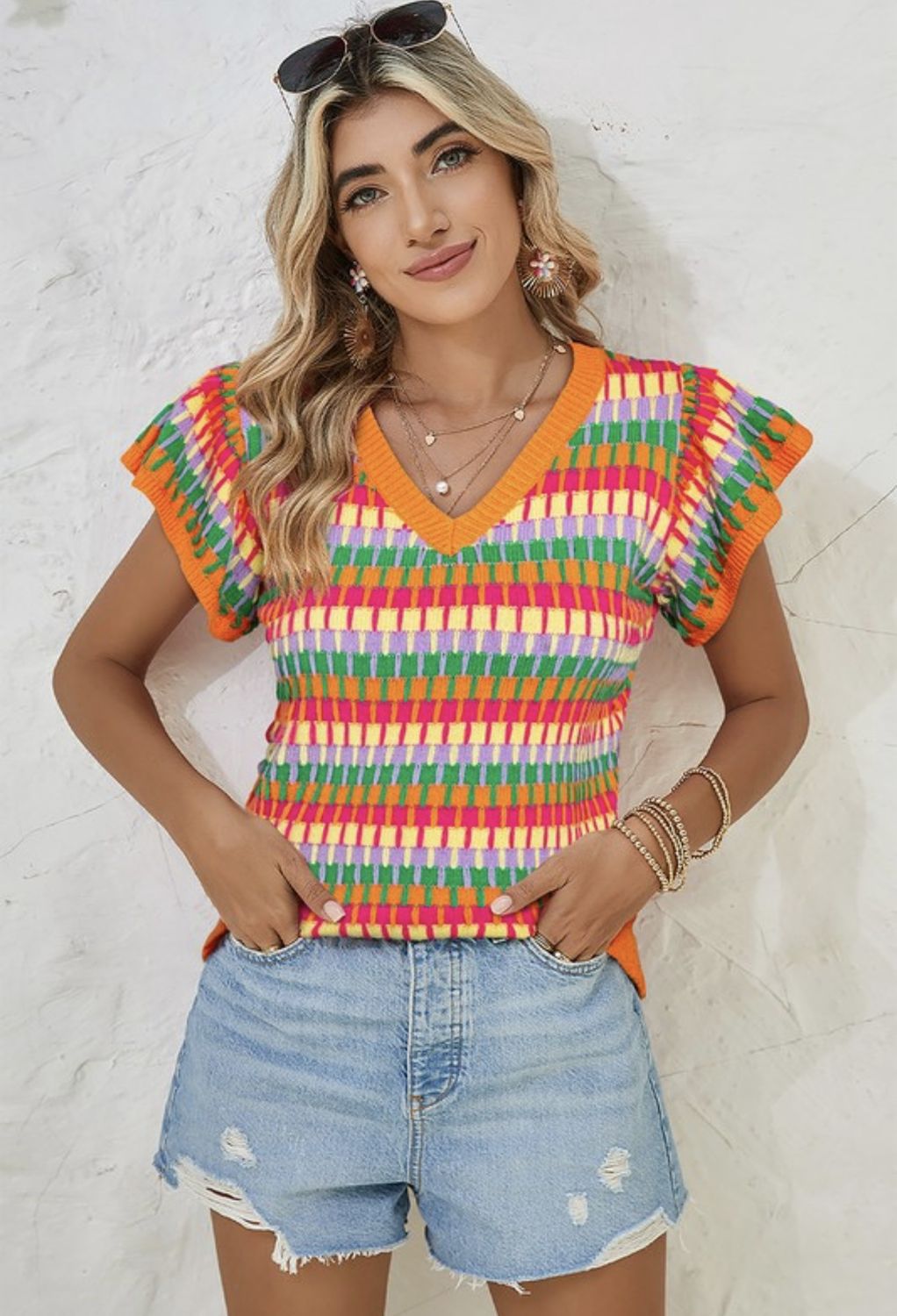 Color Block Cap Sleeve Crochet Top