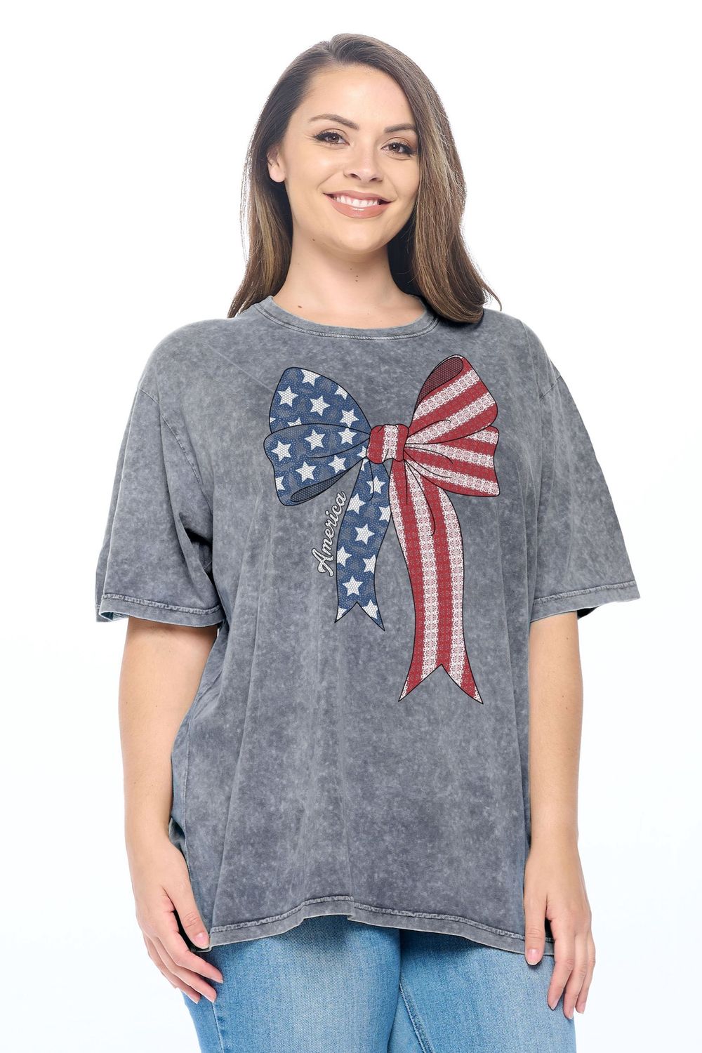 PLUS LACE BOW AMERICA GRAPHIC TEE