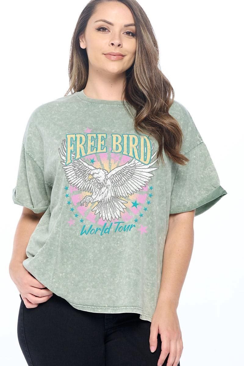 &#39;PUFF&#39; FREE BIRD WORLD TOUR GRAPHIC PLUS SIZE TOP
