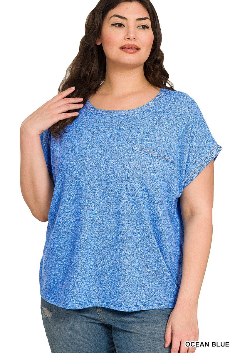 PLUS SOFT MELANGE HACCI TEE WITH POCKET