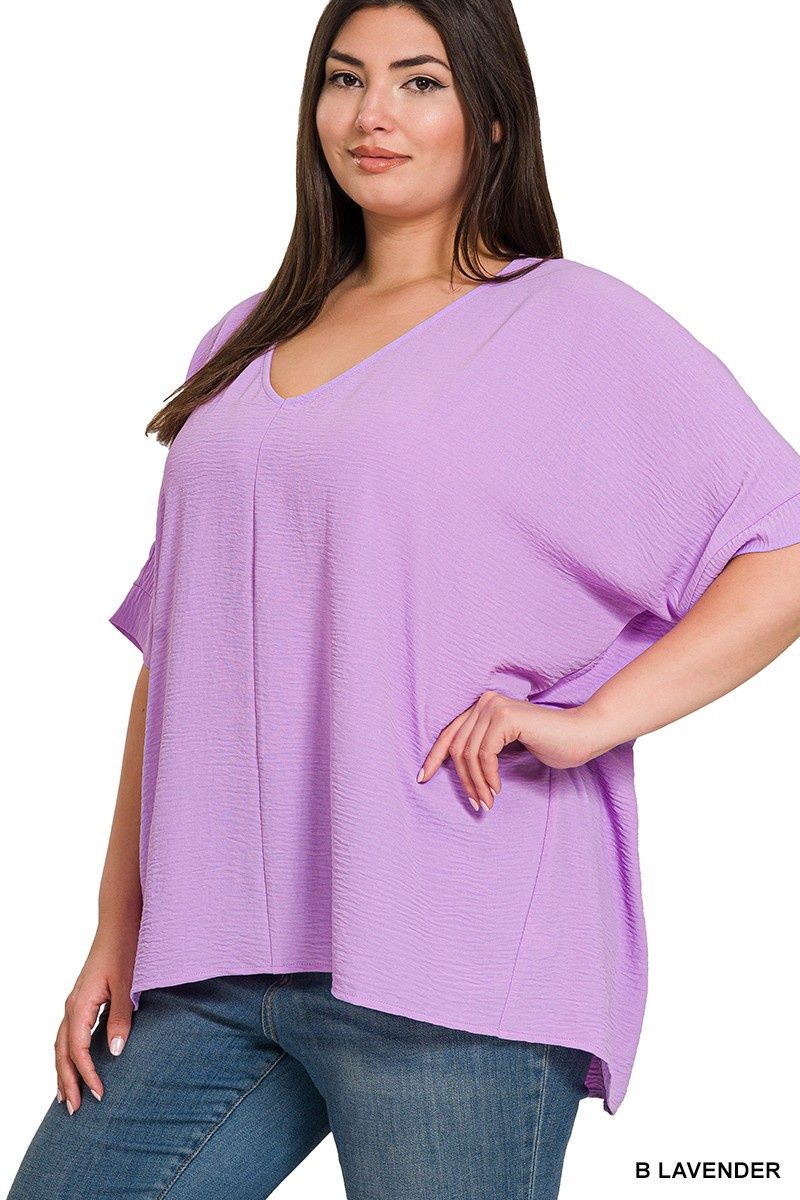 Plus Woven Airflow V-neck Dolman Short Sleeve Topp