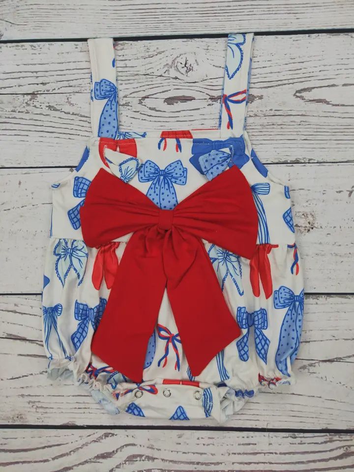 Baby Girl Patriotic Bubble with Bow