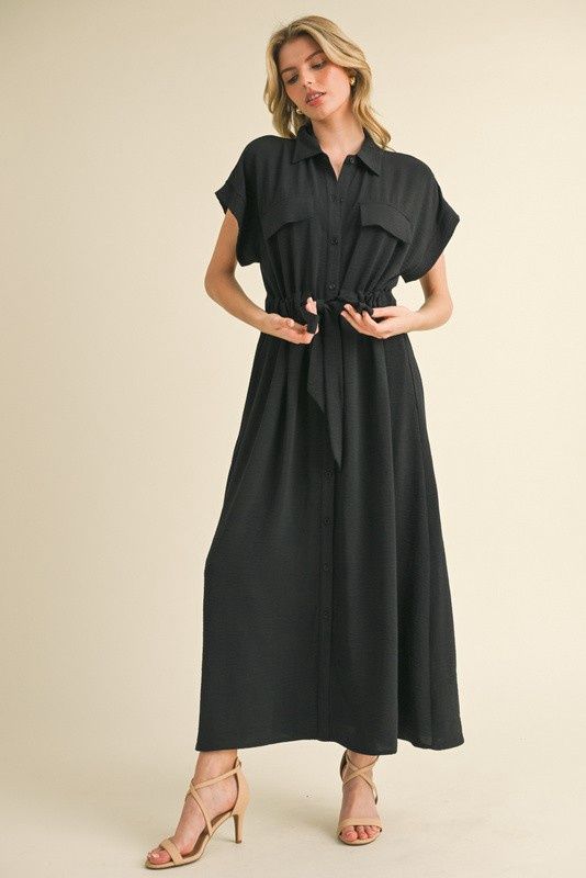 Solid Belted Maxi Dress with Pockets