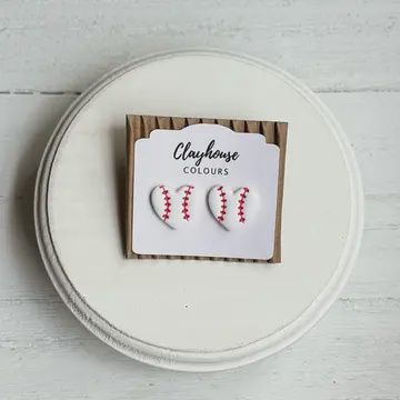 Baseball Heart Stud Clay Earrings