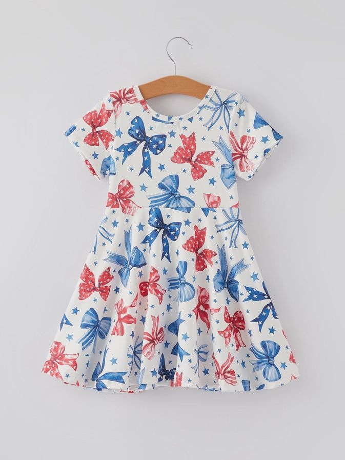 4th of July Bow Star Girls Dress