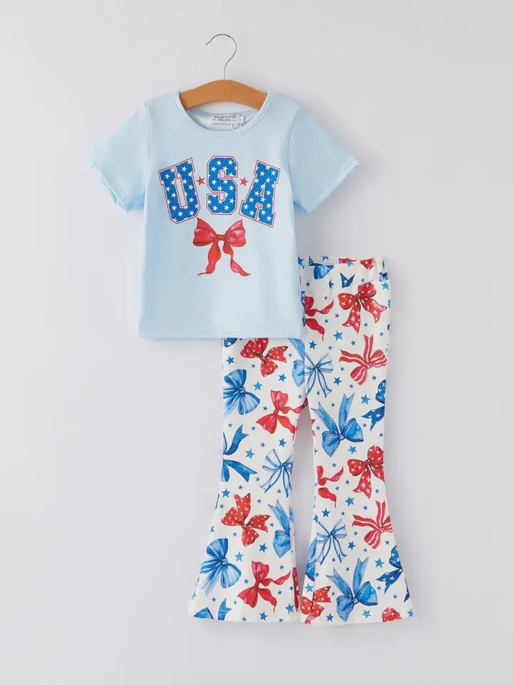 4th of July USA Bow Print Girl Set