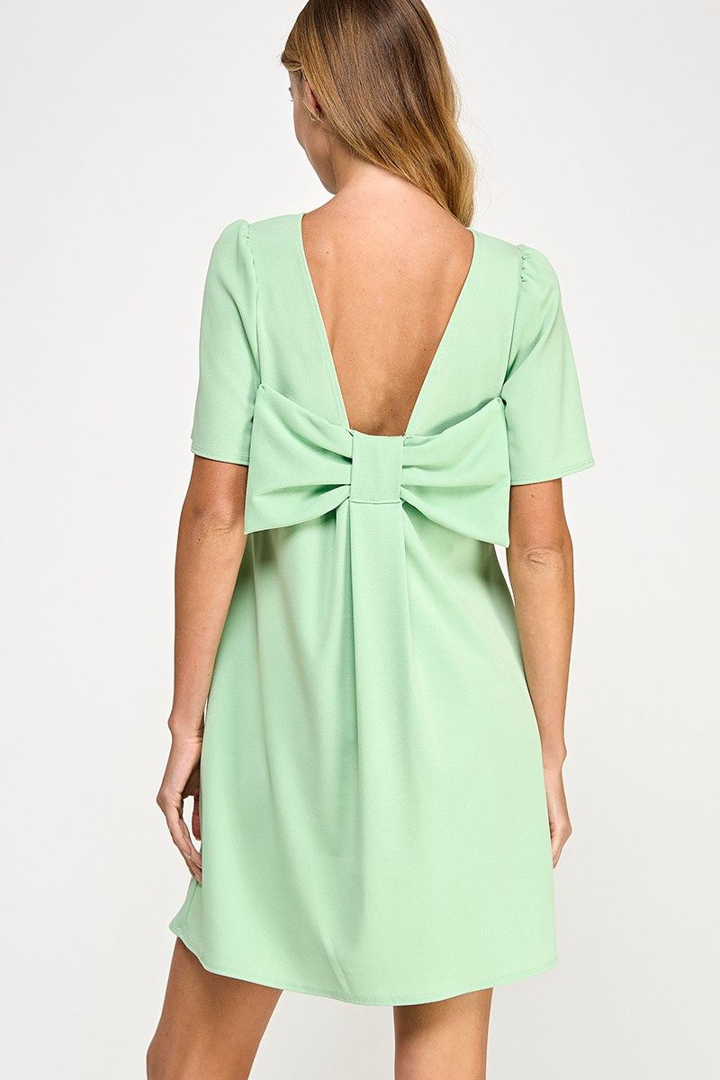 Solid Dress with Bow Back