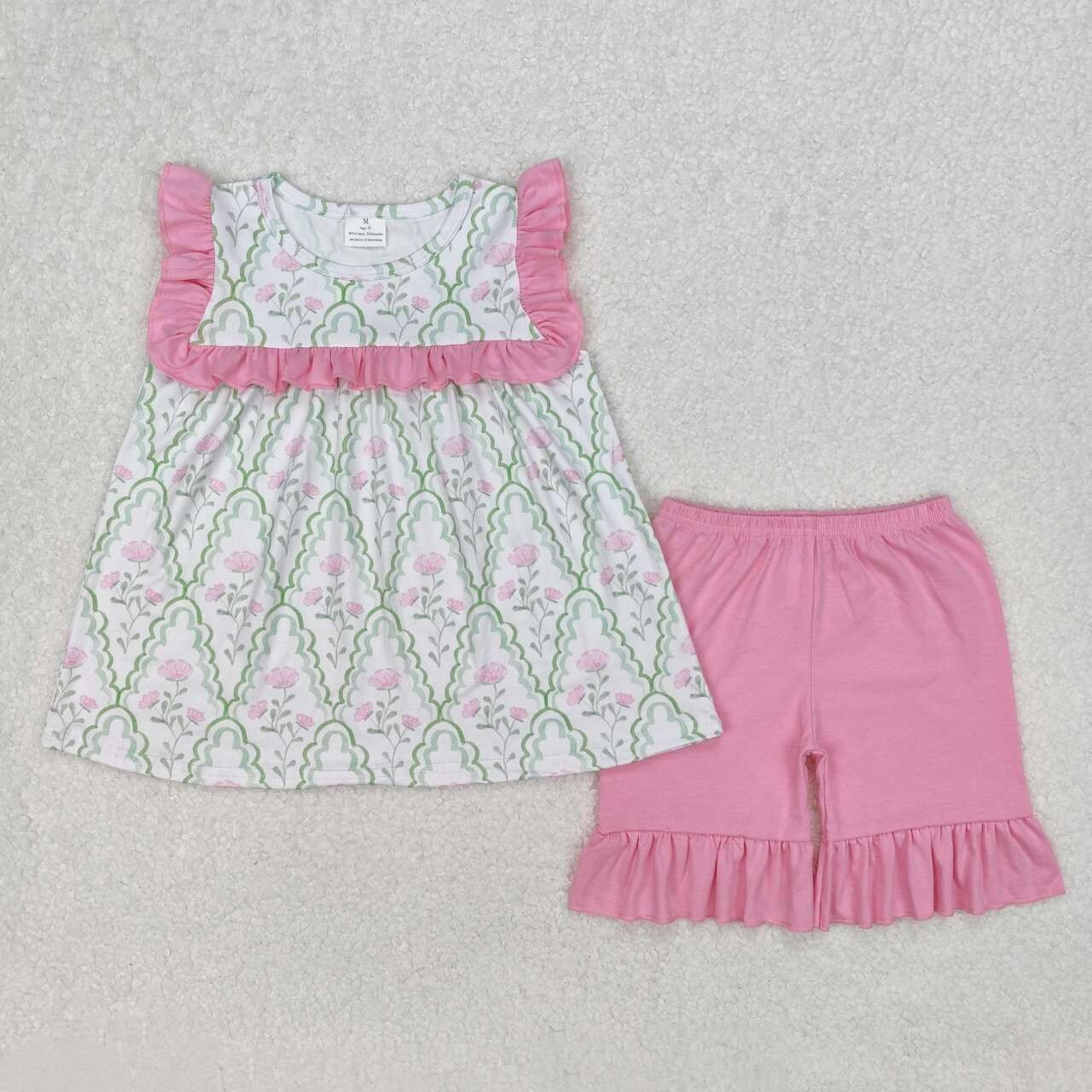 Pink Ruffle Floral Tunic Shorts Kids Girls Clothes