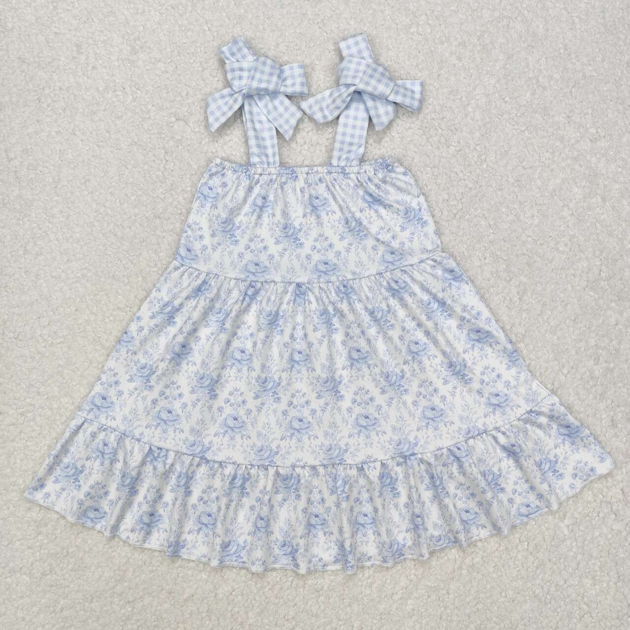 Plaid Straps Floral Ruffle Dress