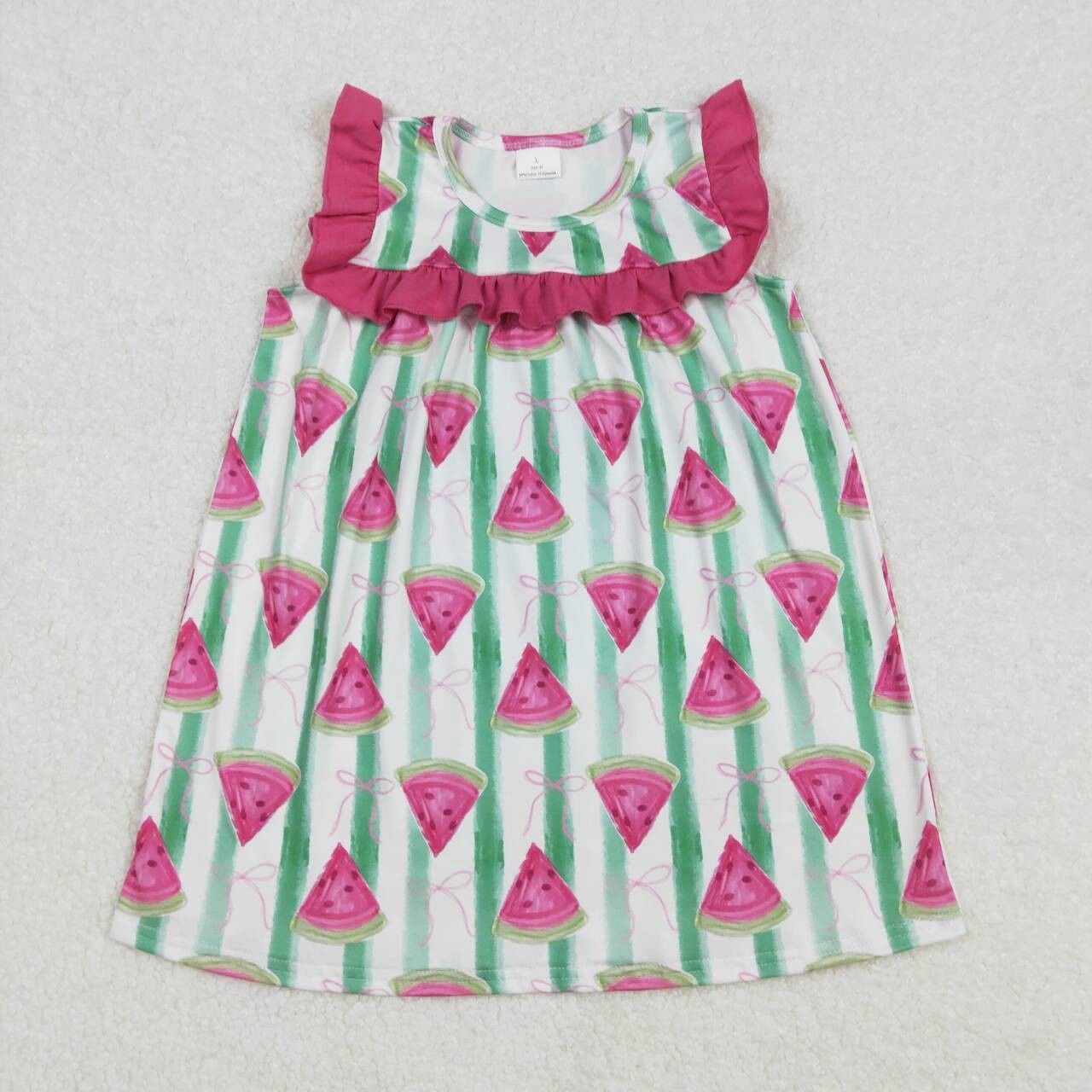 Ruffle Watermelon Stripe Girls Summer Dress