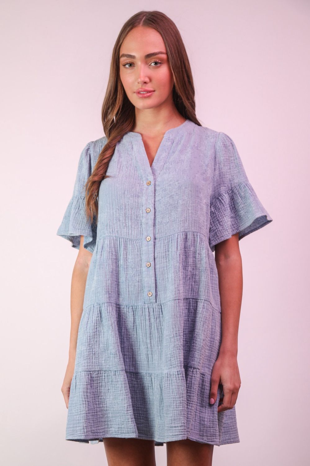 Mineral Washed Baby Bell Sleeve Woven Mini Dress