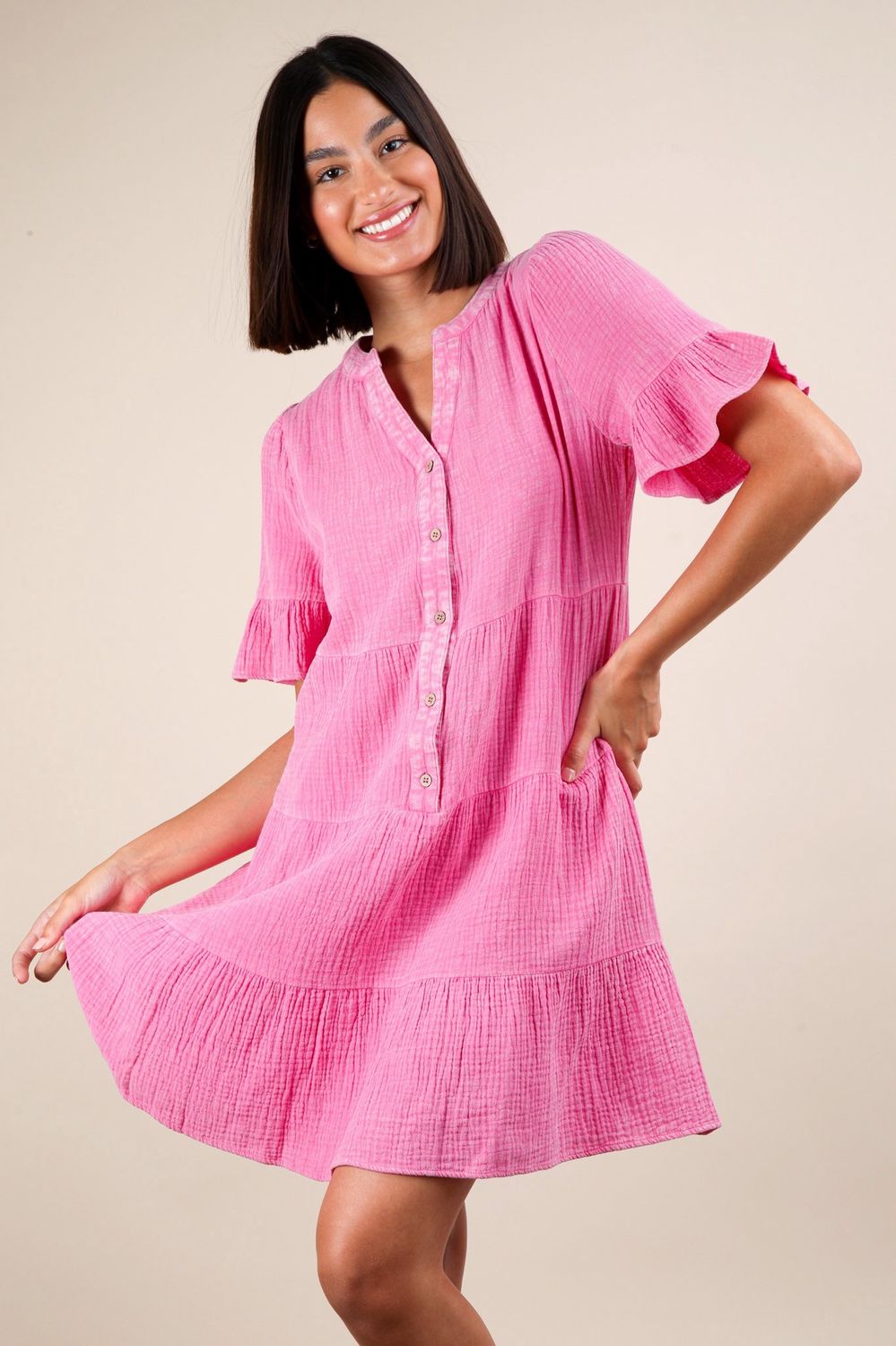 Plus Size Mineral Washed Woven Mini Dress