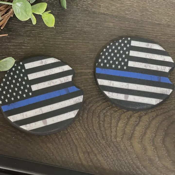 Thin Blue Line Neoprene Car Coaster Set