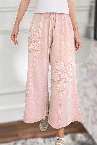 Flower Patch Mineral Washed Cropped Wide Leg Pants