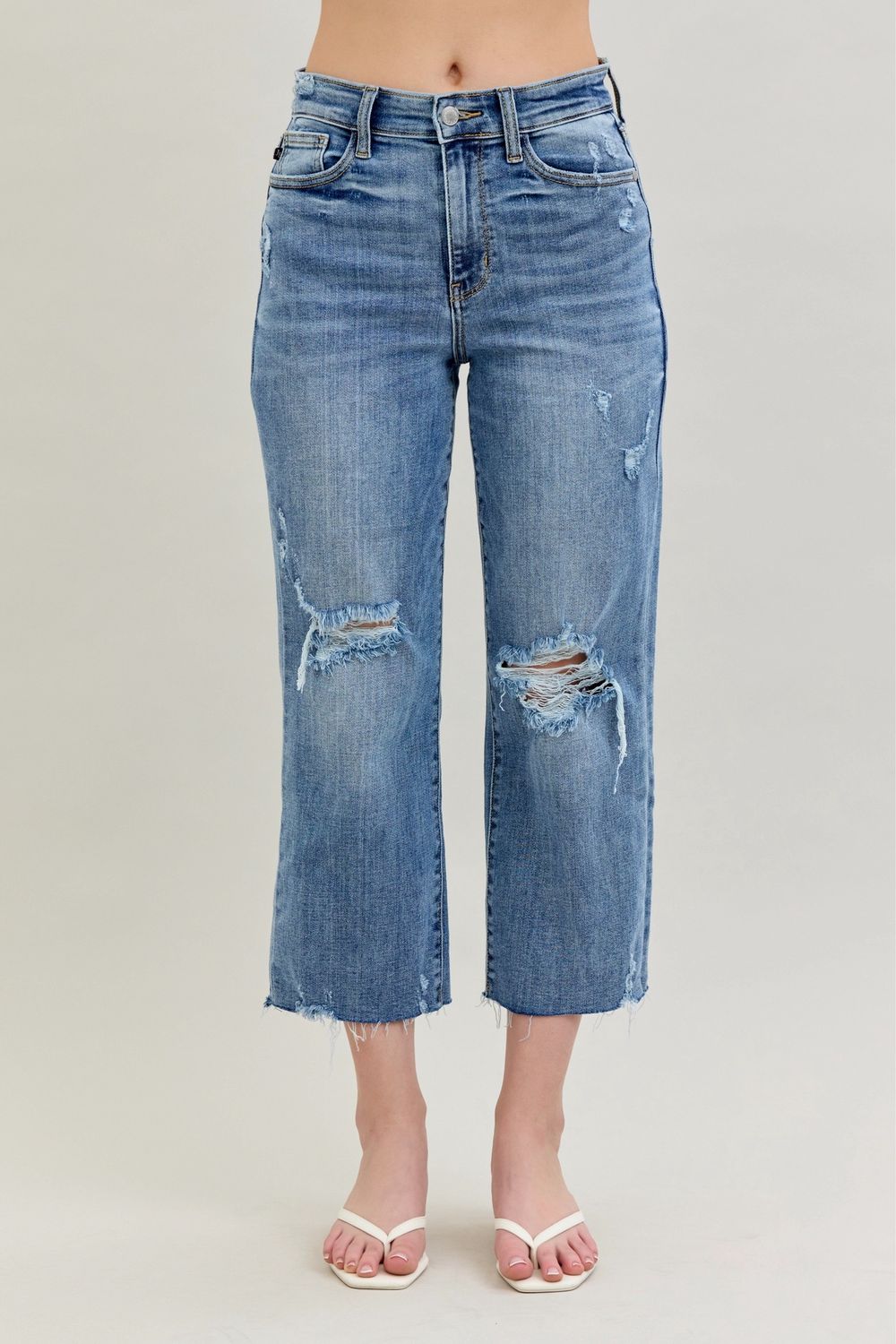 High Waist Destroy Crop Wide Leg