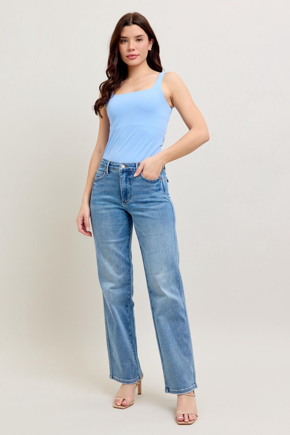 Tummy Control Vintage Wash Straight Jeans