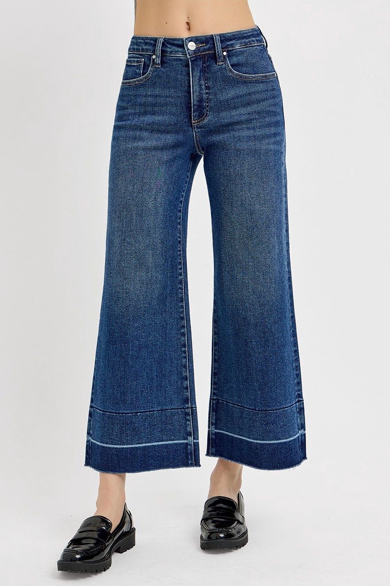 Tummy Control High Rise Crop Wide Hem Jeans