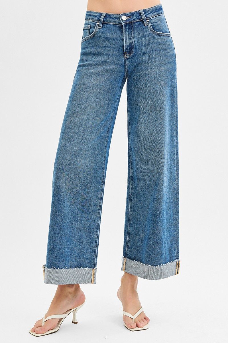 Plus Size Low Rise Ankle Wide Cuffed Jeans